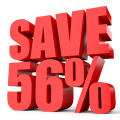 Discount 56 percent off. 3D illustration on white background.