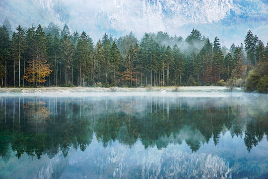 Treelined lake near Salzburg, Austria