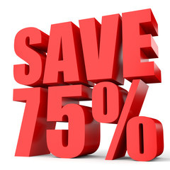 Discount 75 percent off. 3D illustration on white background.