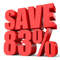 Discount 83 percent off. 3D illustration on white background.