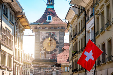 View on Zytglogge the astronomical clock tower in the old town of Switzerland