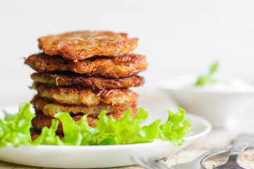 Stack of fried potato pancakes