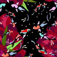 Fototapeta premium Abstract watercolor draw colorful fish koi (Japanese, Chinese carp) in pond