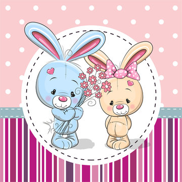 Greeting card with two Rabbits
