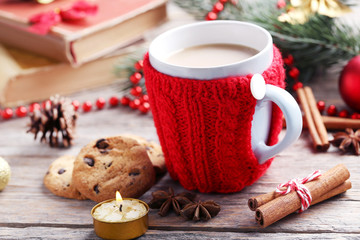 Cup of coffee on a wooden table