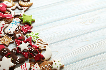 Christmas cookies on a blue wooden table