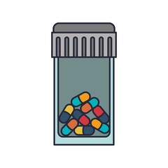 bottle with tap and colorful pills vector illustration