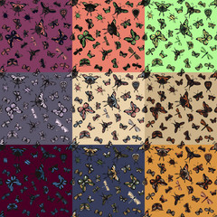 Set of nine seamless insect patterns