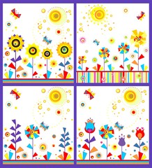 Fototapeta na wymiar Collection with funny childish seamless applique with abstract paper flowers