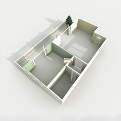 3d interior rendering of empty home apartment