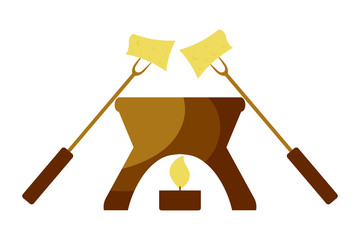 Vector illustration Cartoon fondue. Fondue snack symbol on a whi