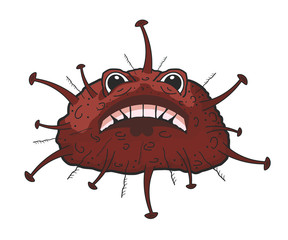 Vector illustration Cartoon red virus with eyes. Comic virus iso
