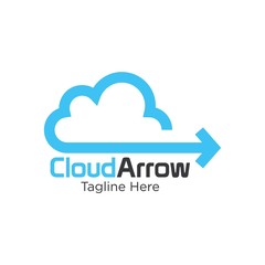 A minimalistic icon (logo) representing stylized cloud and an arrow . Could be used as a logo, as an icon or a separate visual depicting the cloud computing idea or illustrating cloud related idea.