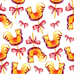 Seamless pattern cock lollipop red sweetmeats