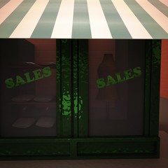 Shop showcase with sales word