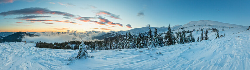 Sunrise winter mountain landscape (Carpathian).