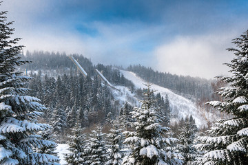 Old abandoned ski jumps on the basis of the former USSR.