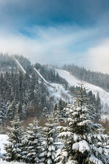 Old abandoned ski jumps on the basis of the former USSR.