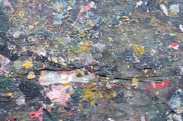 Art and abstract background from color on wooden plank