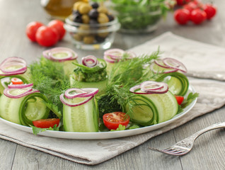 Beautiful Salad Vegetables  White Plate Cutting