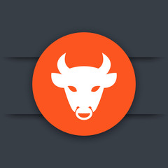 bull head icon, round pictogram, vector illustration