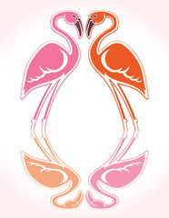 Flamingo romantic card. Vector Exotic birds. Flamingo illustration idea for emblem, symbol, icon.
