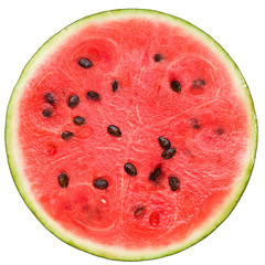 sliced ​​ripe yummy watermelon on white background, top view, isolated