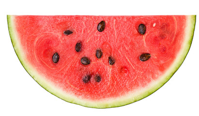 half a slice of delicious ripe watermelon on a white background, isolated