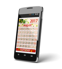 Touchscreen smartphone with august 2017. Image with clipping path.