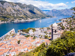 Kotor bay and Old Town from Lovcen Mountain. Montenegro.