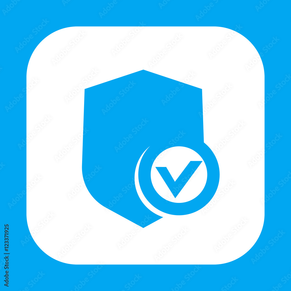 Sticker Shield with check mark icon, pictogram isolated on white, vector illustration