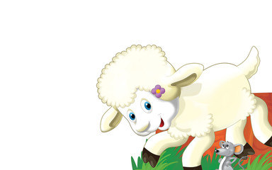 Cartoon funny sheep watching and resting - isolated - illustration for children