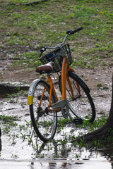 Fototapeta premium Bicycle rain In the rainy season, wet bikes