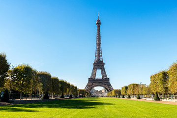Views of Eiffel Tower from the Champ de Mars