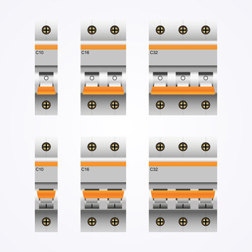 Circuit Breakers Set on White Background. On\Off positions