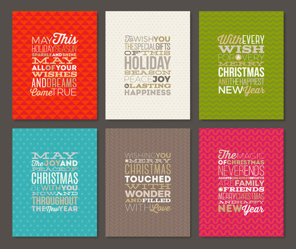 Set of Christmas type design  with different backgrounds. Christmas greeting cards. Vector illustration.