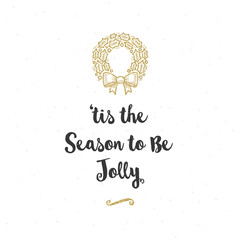 Christmas greeting card - Calligraphy greeting and glitter gold Christmas wreath.