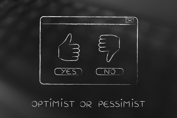 Yes thumbs up or No thumbs down, pop-up illustration