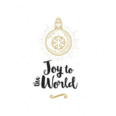 Christmas greeting card - Calligraphy greeting and glitter gold Christmas ball with snowflake.