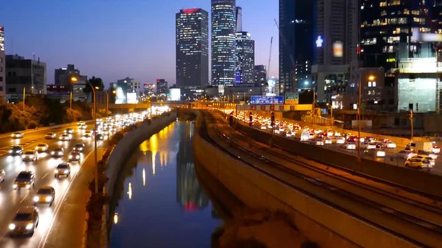 Central Tel Aviv skyline with traffic