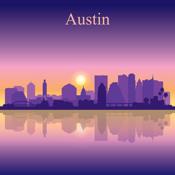 Austin silhouette on sunset background