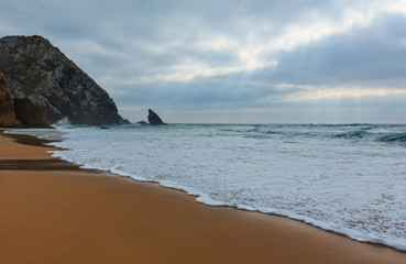 Atlantic coast view in cloudy weather, Portugal.