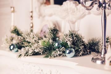 Christmas decoration with fir branches and xmas balls
