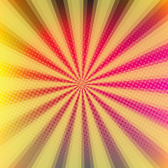 Comic background. Halftone vector illustration with rays