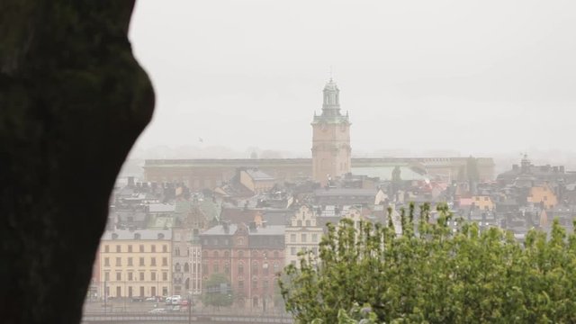 Stockholm landscape in a cloudy day. Panoramic camera move.