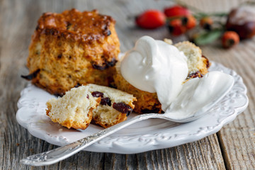 Homemade scones with whipped cream.