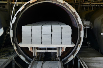 Lime-ash bricks in the cart in kiln