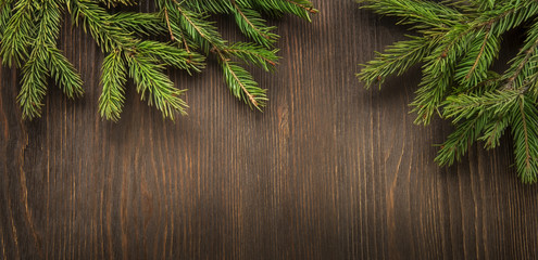 Christmas Tree on wooden background space lettering