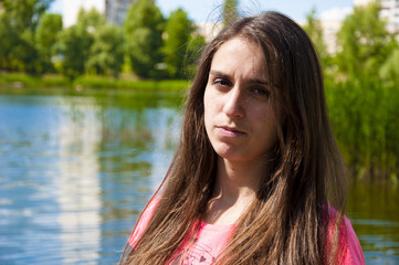 cute girl near water with braces