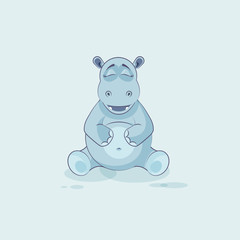 Emoji character cartoon Hippopotamus Happy and contented